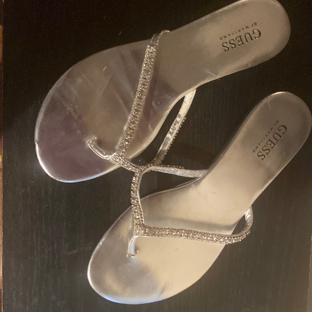 Guess Jasper Silver Bling Slippers Size 8